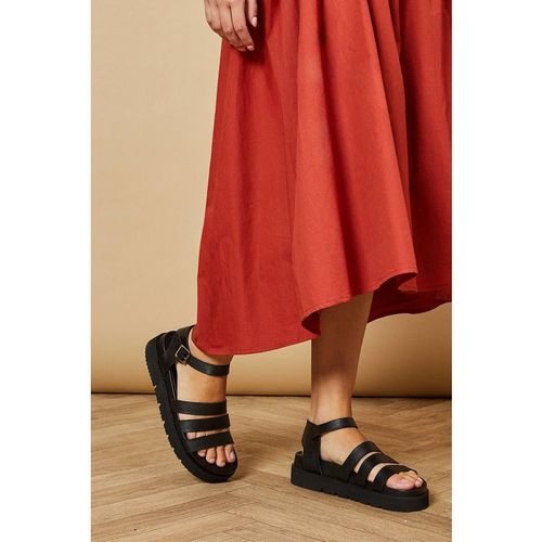 Oasis Women's Rachel Leather Multi Strap Footbed Chunky Sandals in Black