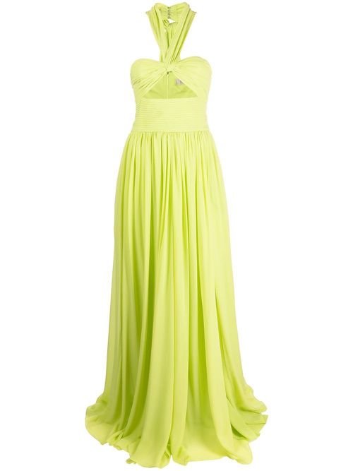 Halterneck pleated gown - Green