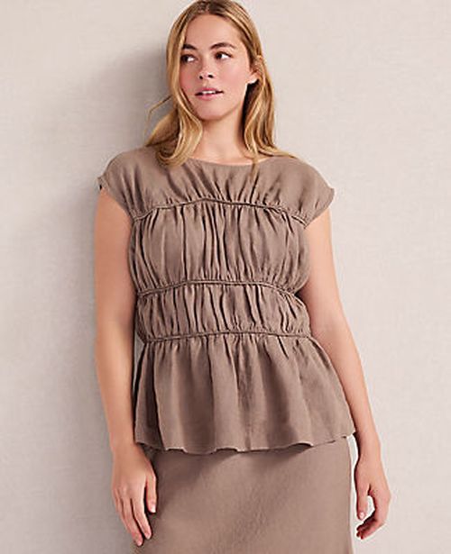 Ann Taylor Haven Well Within Linen Shirred Sleeveless Top