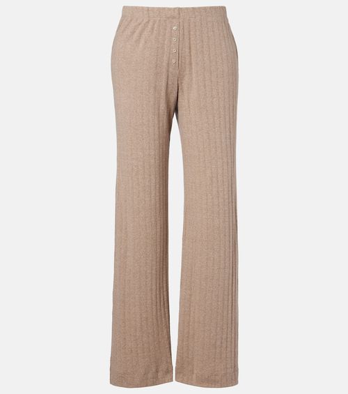 Pointelle cotton wide-leg pants