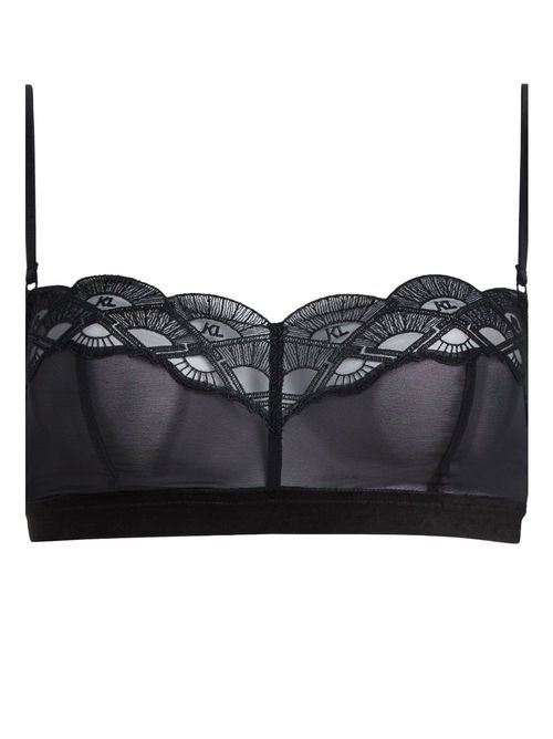 Logo-embroidered lace bralette - Black