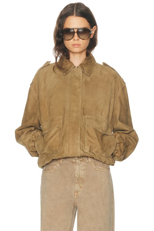 ARMA Halti Lamb Suede Jacket in Olive - Olive. 34 also