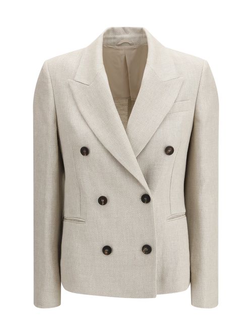 Herringbone Linen Blazer — Beige