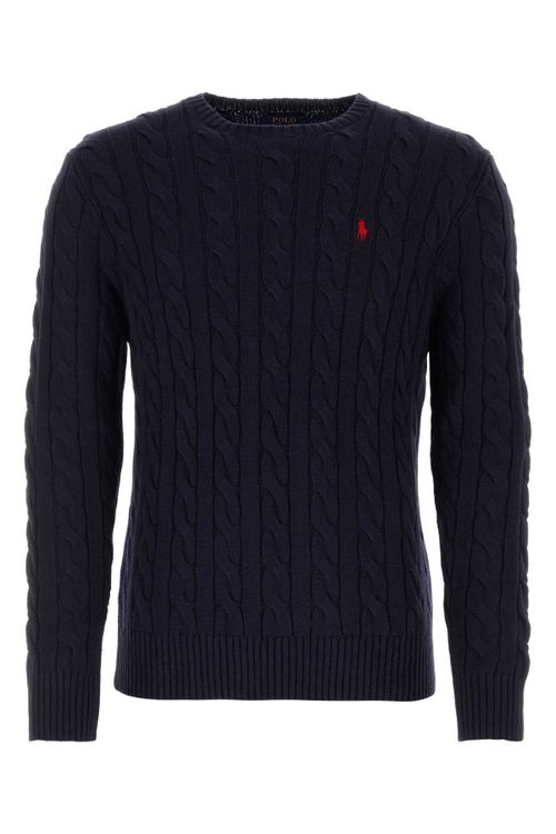 Cable-Knit Cotton Sweater — Navy