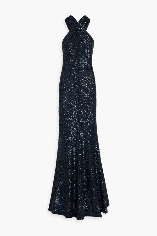 Sequined stretch-tulle gown - Blue - US 10