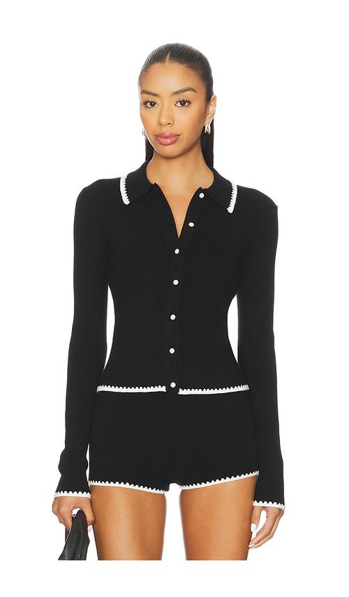 Lovers and Friends Lillie Polo Cardigan in Black,White. XS. Also in L, M, S
