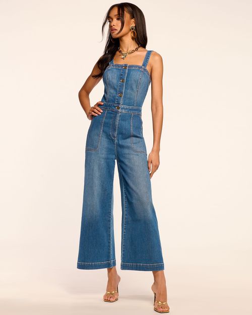 Brinkley Cropped Sleeveless Denim Jumpsuit in Medium Wash