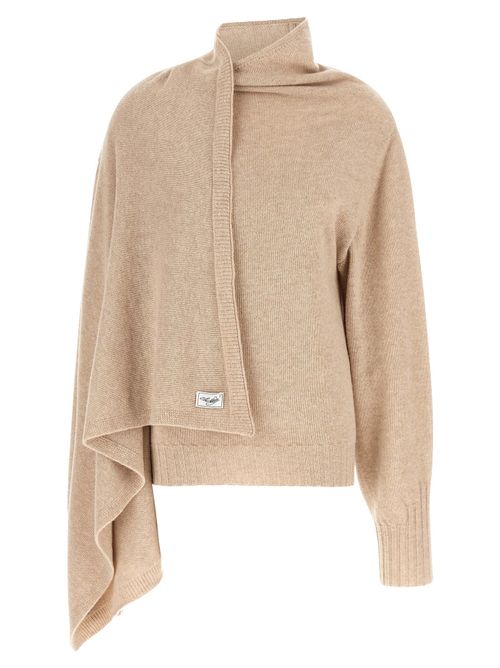 Asymmetrical Draped Virgin Wool Sweater — Beige