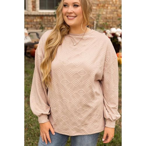 Parchment Plus Size Textured Drop Shoulder Crew Neck Sweatshirt Women