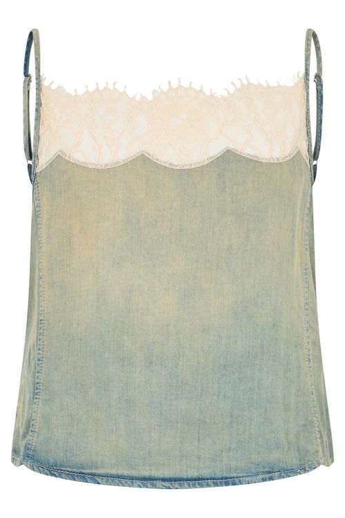 Sleeveless Denim Top with Lace Trim