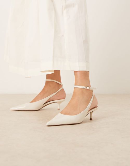 Classic ankle strap kitten heels in ivory-White