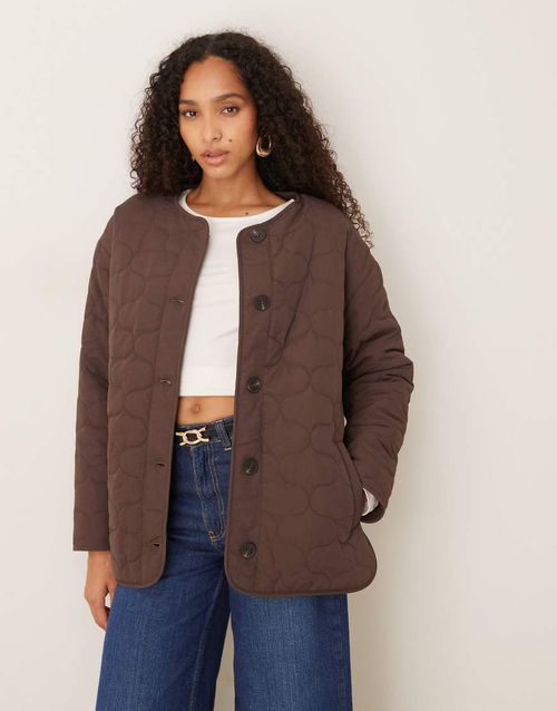 Reversible quilted borg jacket in chocolate brown