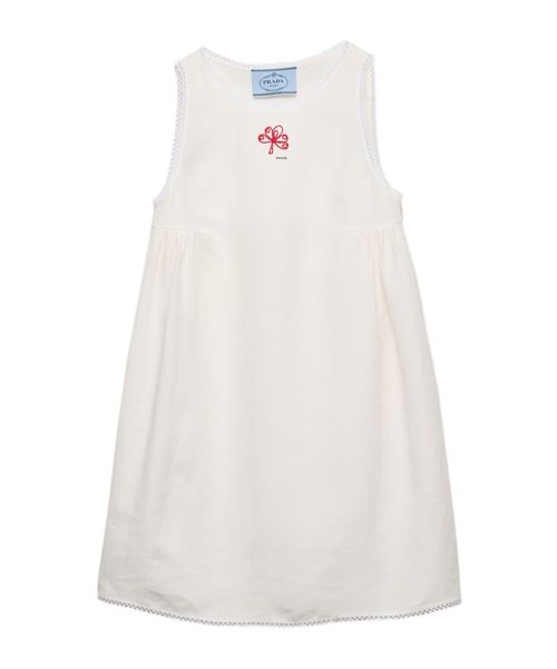Embroidered slubbed canvas mini-dress