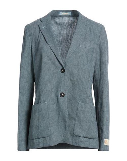 Woman Blazer Slate blue Size L Cotton, Linen, Elastane