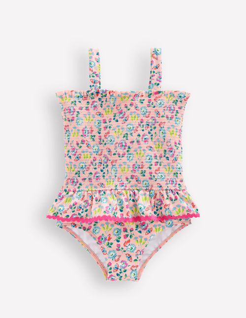 Girls Peplum Smocked Swimsuit in Pink | Size 2-3 Years