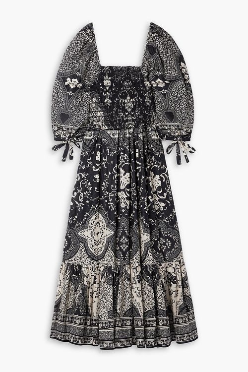 Jazzy shirred printed cotton-voile midi dress