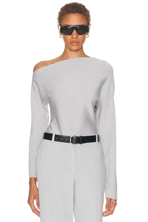 SRG Lesly Off Shoulder Knit Top in Light Grey - Light Grey. L also in XS, S