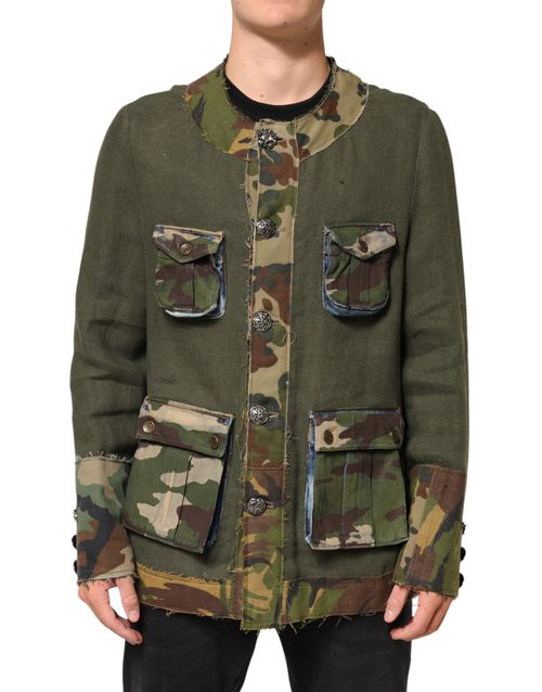 Camouflage Linen Military Jacket — Brown