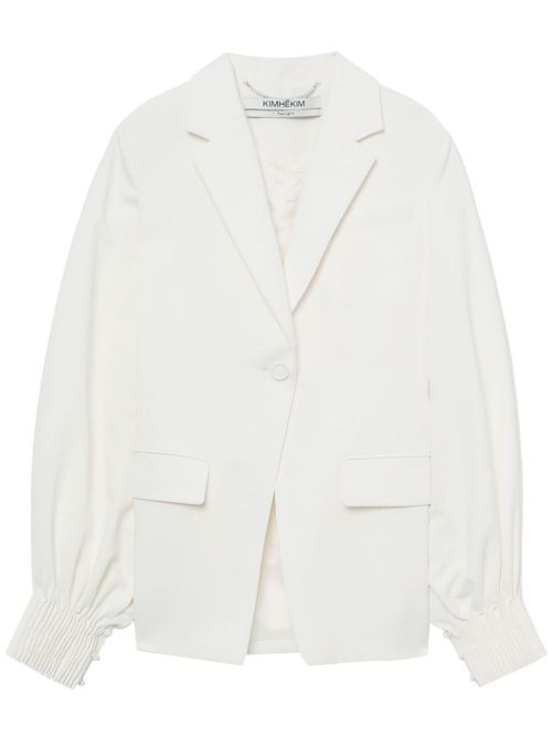 Single-button gathered-sleeve jacket - White