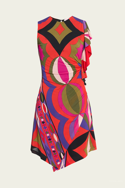 Collane-Print Jersey Mini Dress in Multicolor