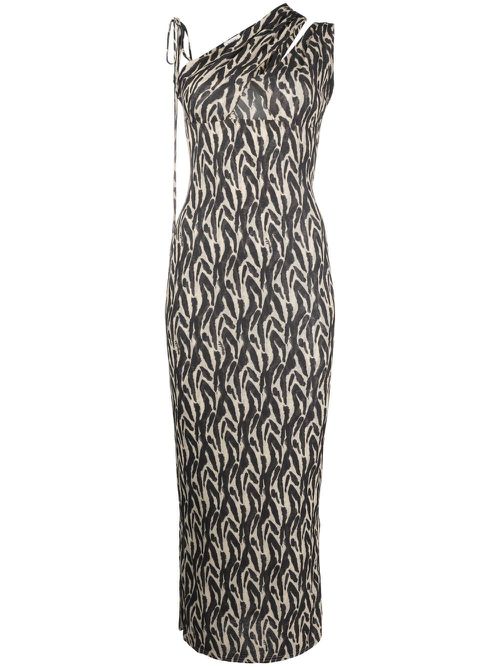 Printed one-shoulder midi dress - Neutrals