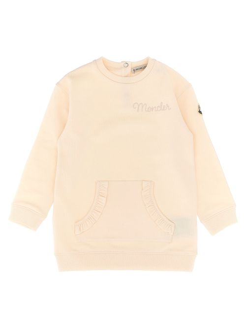 Logo-Embroidered Cotton Fleece Dress — Cream