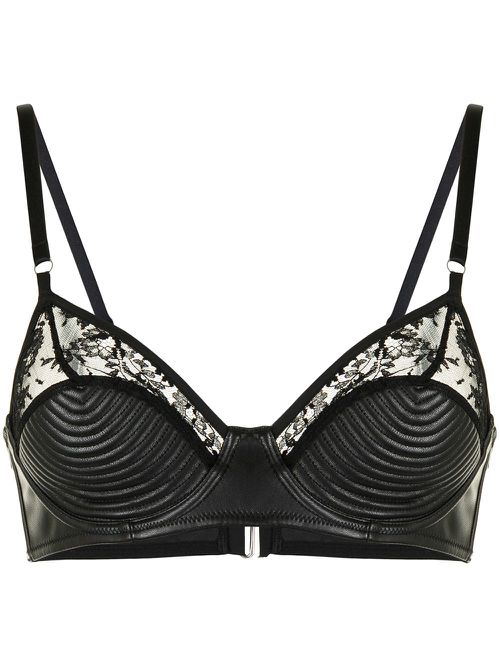Bebe lace-embellished vegan leather bra - Black
