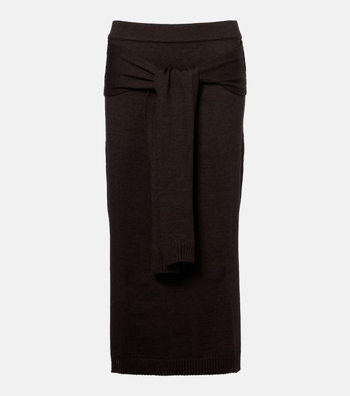 Trompe L'ail wool-blend midi skirt