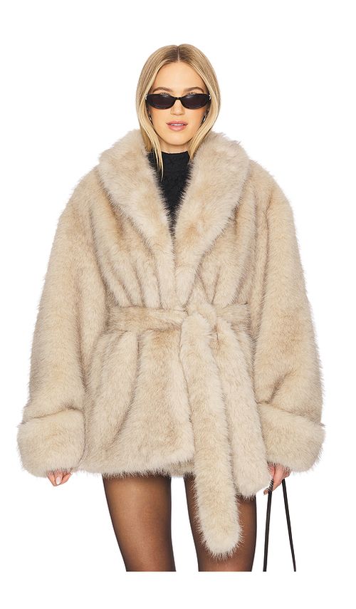 Lovers and Friends Margot Faux Fur Coat in Neutral. XL. Also in