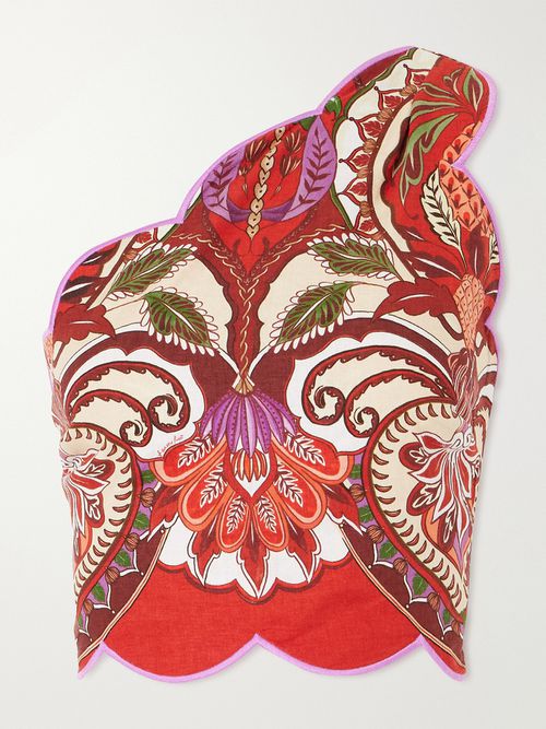 Odara One-shoulder Linen-blend Top - Red
