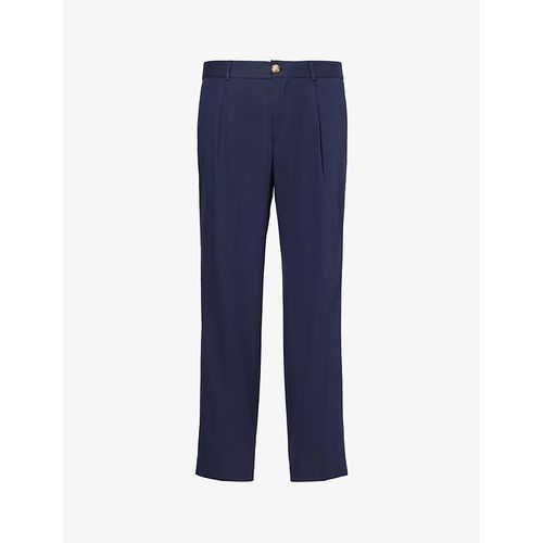 CHÉ 남성 Mens Navy Pleated Belt-loop Straight-leg Regular-fit Cotton-blend Trousers M 75532568