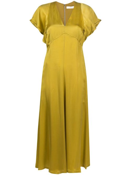 V-neck satin-finish dress - Green