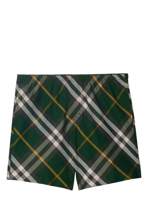 Checkered twill swim shorts - Green