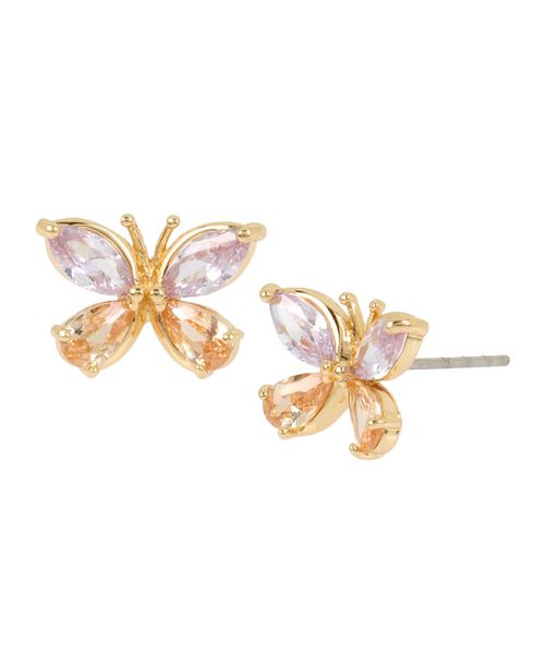 Cubic Zirconia Butterfly Stud Earrings - Crystal, Gold