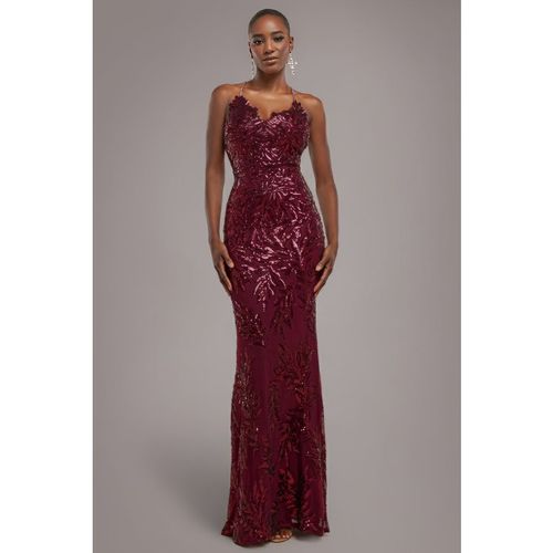 Goddiva Cross Back Diamante Strap Sequin Maxi - Burgundy