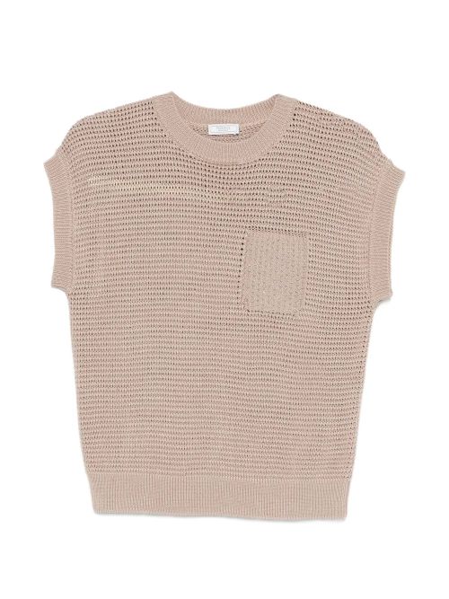 Patch-Pocket Knit Tank Top — Beige