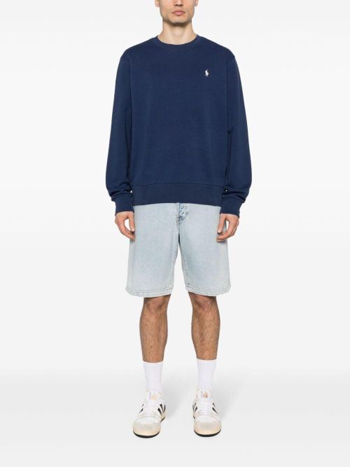 Logo-Embroidered Cotton Sweatshirt — Navy
