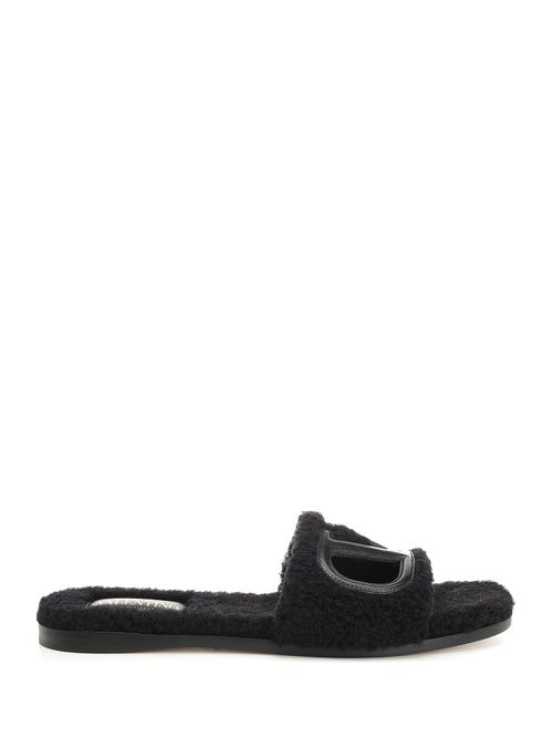 Valentino Garavani - Furry Slide Slippers Sandals Black