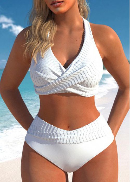 Modlily Tie Back Criss Cross White Bikini Set
