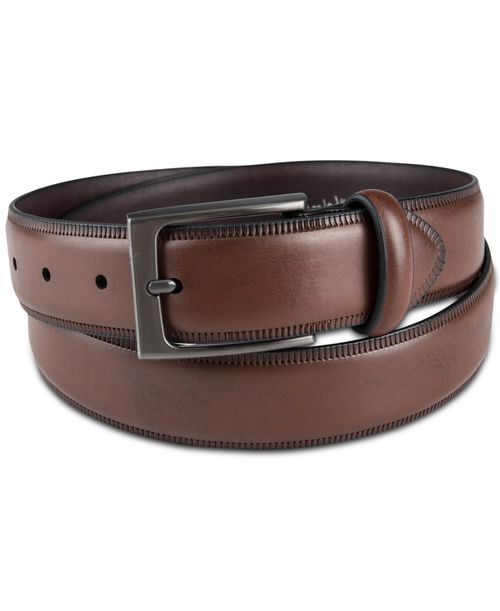 Men's Embossed Edge Belt, Created for Macy's - Cognac