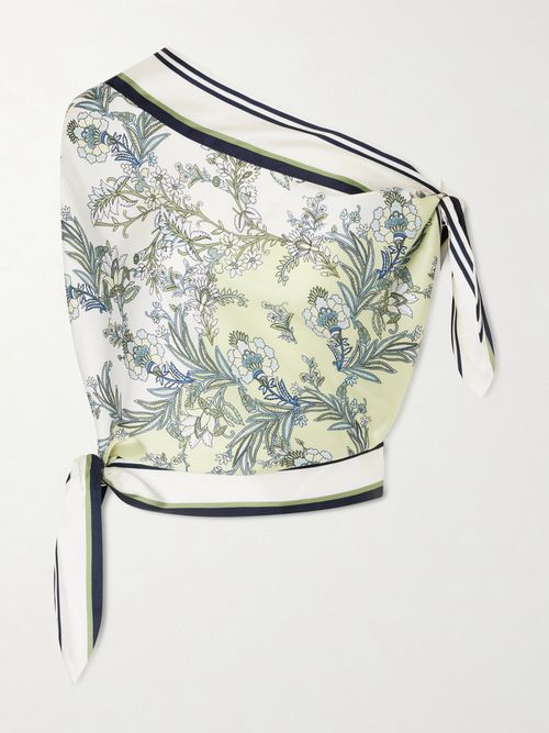 Tari One-shoulder Printed Twill Blouse - Green