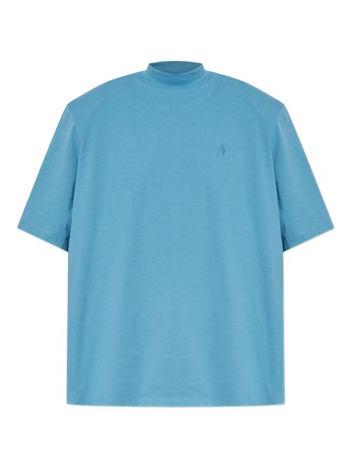 Mock-neck embroidered-logo T-shirt - Blue