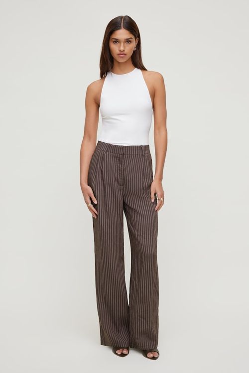 Alex Striped Wide Leg Pants - Brown - Women Clothing