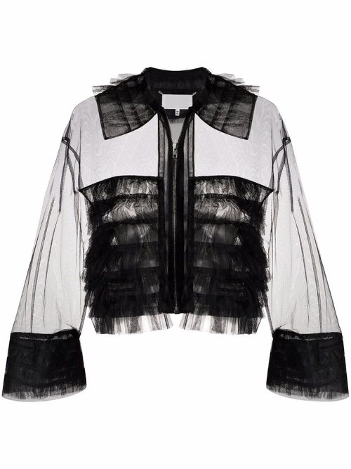 Sheer tulle bomber jacket - Black
