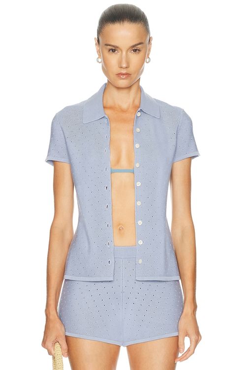 SRG Gidget Knit Polo Cardigan in Blue - Blue. M also in L, S, XL