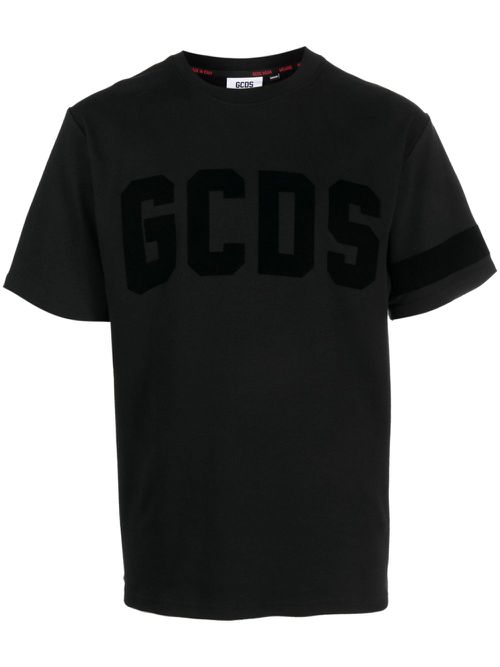 Flocked-logo cotton T-shirt - Black