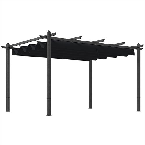 10'x13' Retractable Pergola with Wood Grain Aluminum Frame, - Gray