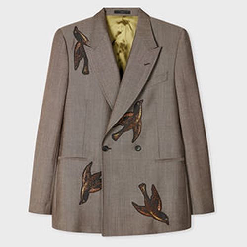 Brown Wool-Mohair Embroidered Birds Double Breasted Blazer