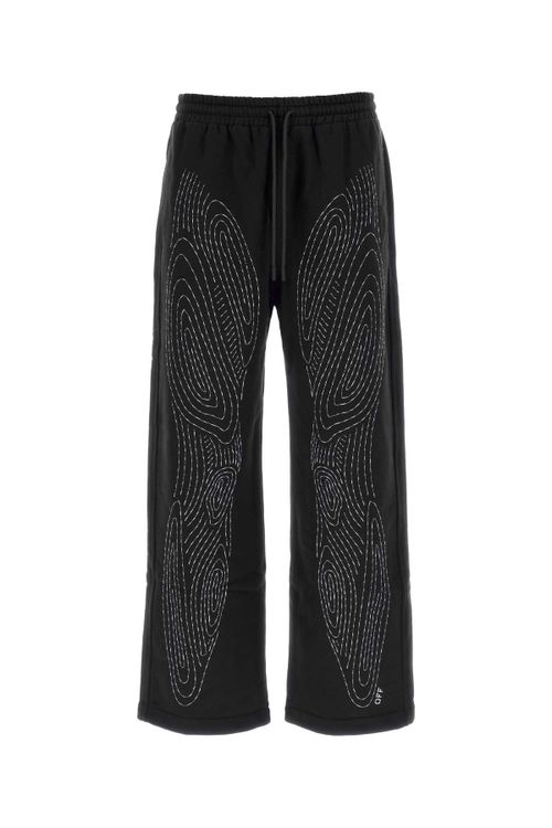 Embroidered Cotton Joggers — Black