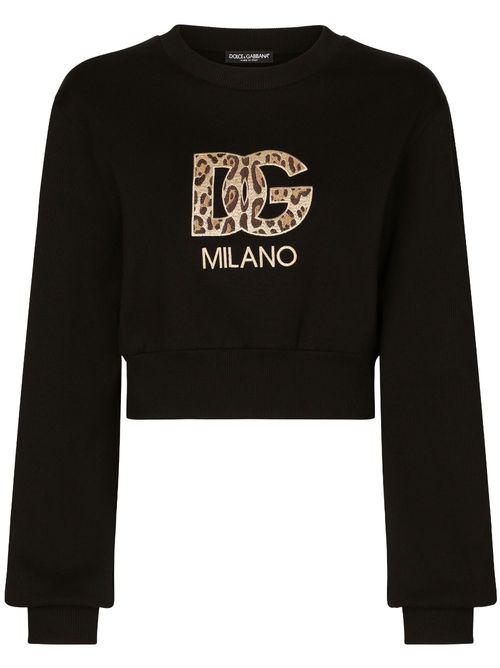 Logo-patch cotton cropped sweatshirt - Black